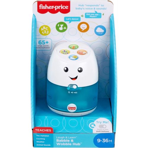  Fisher-Price Laugh & Learn Babble & Wobble Hub, interactive pretend hub toy with music, lights and learning content for baby and toddler ages 9-36 months