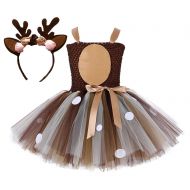 Tutu Dreams Girls 2-12Y Deer Costume Outfits Brown Tulle Dress with Handband Birthday Party