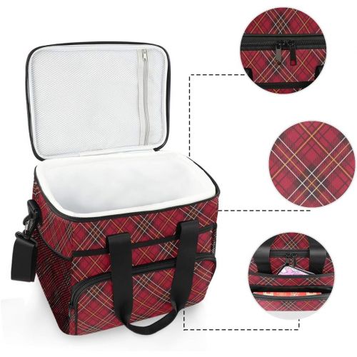  ALAZA Red and Black Plaid Pattern Large Cooler Lunch Bag, Waterproof Cooler Bag for Camping, Picnic, BBQ, Family Outdoor Activities