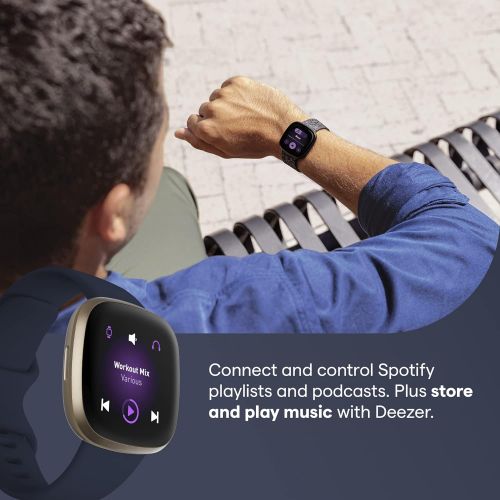  [아마존베스트]Fitbit Versa 3 Health & Fitness Smartwatch with GPS, 24/7 Heart Rate, Alexa Built-in, 6+ Days Battery, Midnight Blue/Gold, One Size (S & L Bands Included)