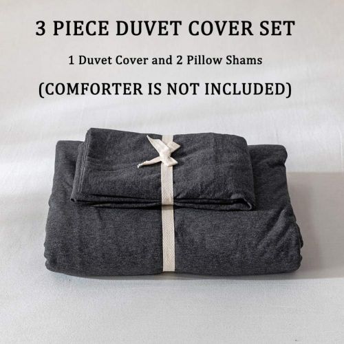  [아마존베스트]DONEUS Jersey Knit Cotton Duvet Cover Queen Full Size Charcoal Grey Duvet Cover Set 3 Pieces,1 Duvet Cover and 2 Pillow Shams,Solid Pattern Design,Super Soft and Easy Care Bedding