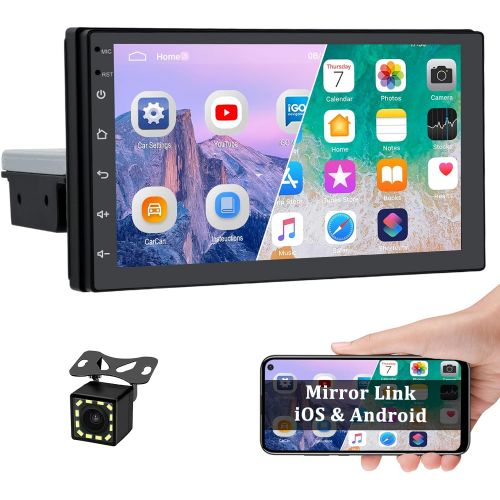  [아마존베스트]AMPrime Android 9.0 Single Din Car Stereo with Bluetooth 7 Inch Touch Screen GPS Navigation Support WiFi/Dual USB/DVR Input/Mirror Link for Android iOS Phone + Backup Camera