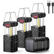 LETMY 4 Pack Camping Lantern, Rechargeable LED Lanterns, Solar Lantern Battery Powered Hurricane Lantern Flashlights with 3 Powered Ways & USB Cable for Emergency, Power Outage, Hu