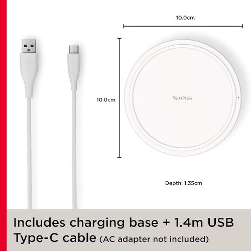 샌디스크 SanDisk Ixpand Wireless Charger Pad 15W (No AC adapter) - Wireless charging pad for Qi-compatible smart phones and devices - SDIZB0N-000G-GNCNN
