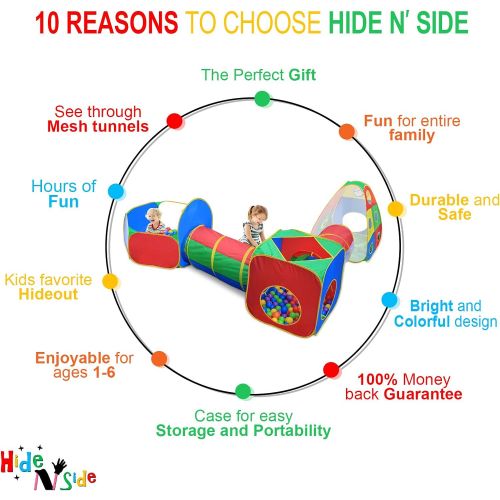  [아마존베스트]Hide N Side 5pc Kids Ball Pit Tents and Tunnels, Toddler Jungle Gym Play Tent with Play Crawl Tunnel Toy, for Boys babies infants Children, Pit Balls NOT Included, Indoor Outdoor Gift, Target