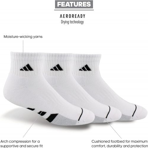 아디다스 adidas Mens Cushioned Quarter Socks (3-Pair)