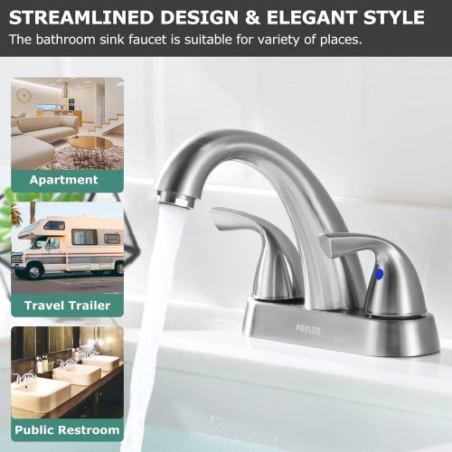  PARLOS 2-Handle Bathroom Sink Faucet with Drain Assembly and Supply Hose Lead-Free cUPC Lavatory Faucet Mixer Double Handle Tap Deck Mounted Brushed Nickel,13598
