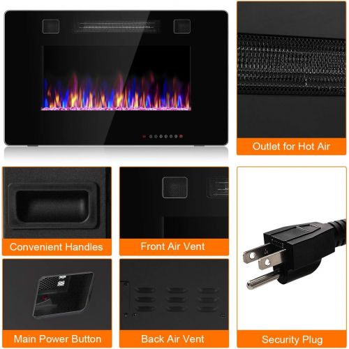  [아마존베스트]Tangkula 30 Inches Recessed Electric Fireplace, in-Wall & Wall Mounted Electric Heater with Adjustable Flame Color & Speed, Remote Control, Touch Screen, 750-1500W (30 Inches)