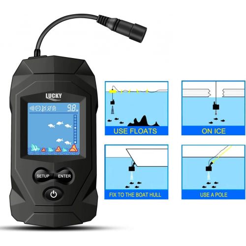  [아마존베스트]LUCKY Portable Fish Finders Wired Transducer Kayak Fish Finder Kit Portable Depth Finder LCD Display for Kayak Boat Ice Fishing