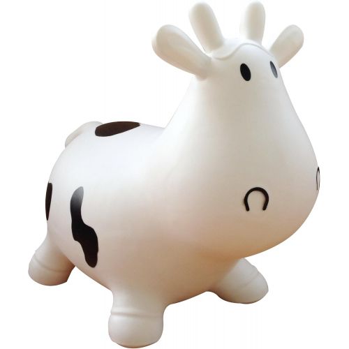  AppleRound White Cow Bouncer with Hand Pump, Inflatable Space Hopper, Ride-on Bouncy Animal