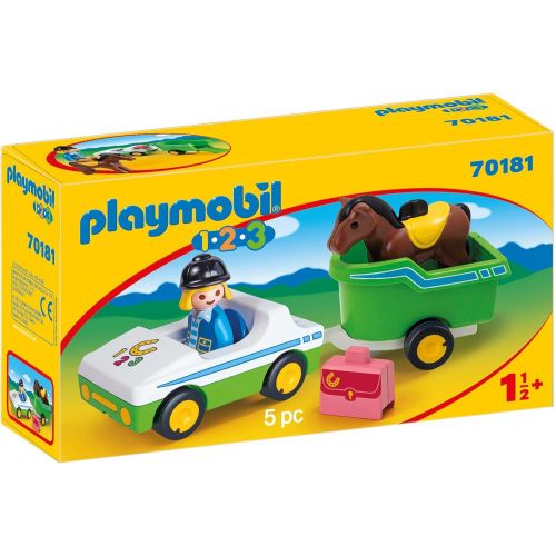 플레이모빌 Playmobil 70181 1.2.3 Car with Horse Trailer for Children 18 Months+