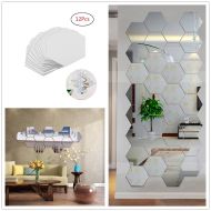 Yusylvia 1set of 12PCS Hexagon Decorative 3D Acrylic Mirror Wall Stickers Living Room Bedroom Home Decor Room Decoration (large)