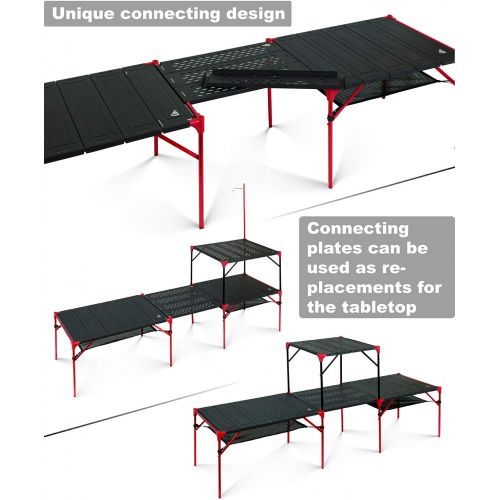  iClimb Extendable Folding Table Large Tabletop Area Ultralight Compact with Hollow Out Tabletop and Carry Bag for Camping Backpacking Beach Concert BBQ Party, Three Size (Black - X