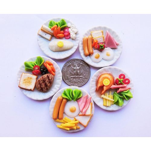  Thai 5 Mix Breakfast Egg & Steak Dollhouse Miniature Food,Tiny Food, Doll Collectibles,Doll Food