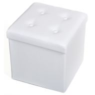 Fresh Home Elements Ottoman, Tufted 15” Storage Cube and Foot Rest, White Faux Leather