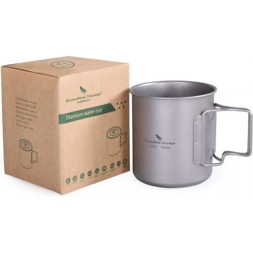  usharedo Titanium Coffee Mug Titanium Pots Titanium Cup with Foldable Handle Outdoor Camping Water Mug Tableware 14.3oz/420ml Ti1518B