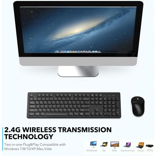  [아마존베스트]Wireless Keyboard and Mouse, WisFox Full-Size Wireless Mouse and Keyboard Combo, 2.4GHz Silent USB Wireless Keyboard Mouse Combo for PC Desktops Computer, Laptops, Windows