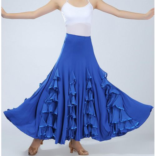  Whitewed Long Modern Flamenco Waltz Standard Ballroom Dance Fancy Training Skirt