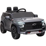 Aosom Chevrolet Tahoe Licensed Kids Ride on Car, 12V Battery Powered Kids Electric Car with Remote Control, Music, Lights, Horn, Suspension for 3-6 Years Old, Gray