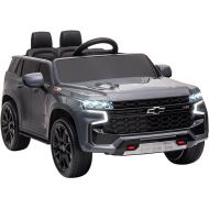 Aosom Chevrolet Tahoe Licensed Kids Ride on Car, 12V Battery Powered Kids Electric Car with Remote Control, Music, Lights, Horn, Suspension for 3-6 Years Old, Gray