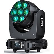 HOLDLAMP Zoom Moving Head DJ Lights Beam and Wash Stage Lighting Effect 7x40W LED RGBW 4-in-1 Color Bee Eye Focus Light by DMX and Sound Activated Control with CTO Mode for Concert Hall Theater