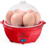 Nostalgia MyMini 7 Egg Cooker makes 7 soft medium or hard boiled eggs egg bowls includes egg white separator (Red)