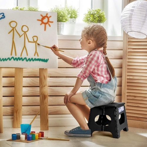  [아마존베스트]ACSTEP Acko Folding Step Stool for Kids and Adults-11 Height Lightweight Plastic Stepping Stool. Foldable Step Stool Hold up to 300lbs Non Slip Collapsible Stool Black