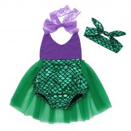 Iiniim iiniim Infant Baby Girls Mermaid Princess Cosplay Outfit Romper Set Ruffles Tutu Dress with Headband Set