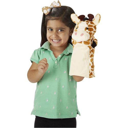  Melissa & Doug Zoo Friends Hand Puppets (Set of 4) - Frustration Free Packaging - Elephant, Giraffe, Tiger, and Monkey, Multicolor