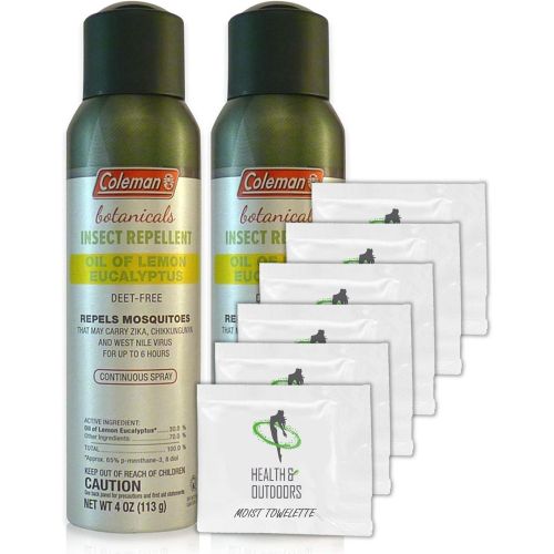 콜맨 Colemen Coleman Botanicals Lemon Eucalyptus Insect Repellent DEET Free - 4oz. Continuous Spray - Pack of 2 - w/ (6) Healthandoutdoor Hand Wipes