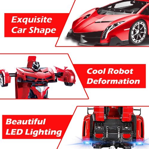  AMENON Remote Control Transform Car Robot Toy with Lights Deformation RC Car 2.4Ghz 1:18 Rechargeable 360°Rotating Stunt Race Car Toys for Kids Boys Girls Age 8 9 10 11 Year Old To