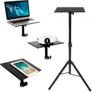 Mount-It! Tripod Projector Stand, Adjustable DJ Laptop Stand with Height and Tilt Adjustment, Portable Laptop Projector Table with Steel Tripod Base and Tray, Black