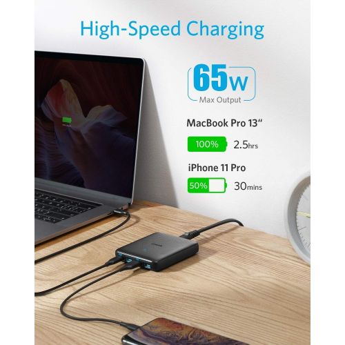 앤커 [아마존베스트]Anker PowerPort Atom III Slim USB-C Charger, 65W 4-Port PIQ 3.0 & GaN Power Supply with 45W USB-C Input for MacBook, USB C Laptops, iPad Pro, iPhone, Galaxy, Pixel and More