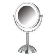 Jerdon HL8808NL 8.5-Inch Tabletop Two-Sided Swivel LED Lighted Vanity Mirror with 8x Magnification, 3-Light Settings, Nickel Finish