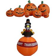 BZB Goods Two Thanksgiving and Halloween Party Decorations Bundle, Includes 6 Foot Tall Happy Thanksgiving Inflatable Turkey on Pumpkin, and 7.5 Foot Long Halloween Inflatable Pumpkins Blowu