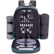 ALLCAMP OUTDOOR GEAR ALLCAMP 2 Person Picnic Backpack Set | Detachable Wine Insulated Cooler Basket Bag with Complete Tableware Set, Waterproof Fleece Blanket (Grey)