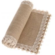 Lings moment 12x84 Inch Burlap Cream Lace Hessian Table Runners Jute Thanksgiving Table Decor Rustic Country Barn Wedding Party Decoration Farmhouse Decor
