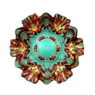 Red Pomegranate 4604-6 Canape Set/4 LACE 6.5 ANT TURQ GOLD RED CANAPE PLATES Turquoise