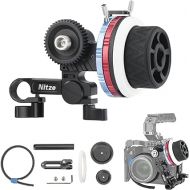 Nitze Mini Follow Focus Kit with 3 Reversible Drive Gears, 2 Marking Disks, Gear Ring Belt, 15mm Rod and 15mm Rod Clamp with NATO Rail, Support A/B Hard Stops and 360° Infinity Zoom - MF15C
