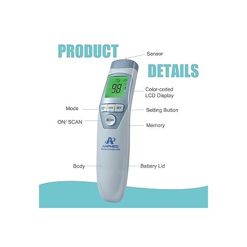  Amplim Hospital Medical Grade Non-Contact No-Touch Forehead Thermometer for Baby and Adults. Touchless Temporal Fever Thermometer, FSA HSA Approved Accurate and Fast Digital Baby Thermometer