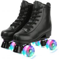 Comeon Womens Roller Skates PU Leather, Adjustable Shiny Skates, Light Up 4 Wheels Double Row Roller Skates for Girls