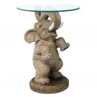 Design Toscano Good Fortune Elephant African Decor Glass Topped Side Table, 21 Inch, Polyresin, Full Color