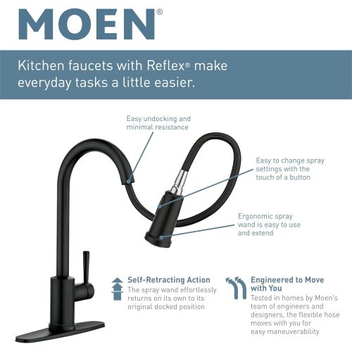  Moen 7864EWBLS Sleek Motionsense Wave Sensor Touchless One-Handle High Arc Pulldown Modern Kitchen Faucet Featuring Power Clean, Black Stainless