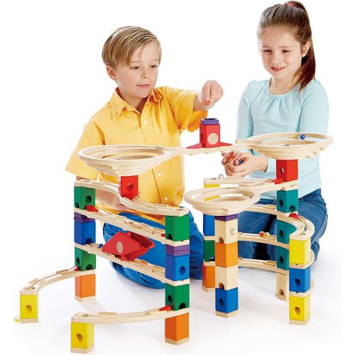  [아마존베스트]Hape Quadrilla Wooden Marble Run Construction - The Challenger - Quality Time Playing Together Wooden Safe Play - Smart Play for Smart Families