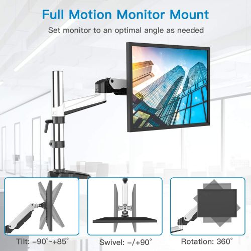  [아마존베스트]Huanuo Aluminium Monitor Holder, 2 Monitors, Height Adjustable Gas Lift Arm, 360° Rotatable for 15 to 27 Inch LED LCD Screens with C Clamp & Cable Management