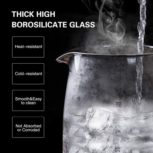  [아마존베스트]Aigostar Eve - Glass Electric Tea Kettle 1.7L 57OZ Cordless Electric Kettle for Boiling Water with Blue Led
