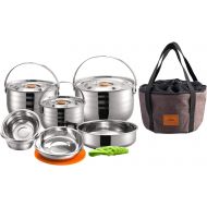 CAMPINGMOON Stainless Steel Outdoor Camping Nesting Mess Kit Cookware Set Pots Pans with Storage Carrying Bag