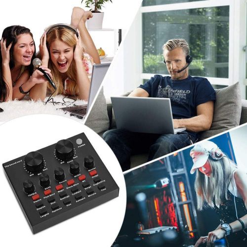  [아마존베스트]MOLI V8 Voice Changer Dual DSP Noise Reduction Chip Audio Mixer Multiple Funny Effects for Phone Computer Game Ipad Karaoke Streamer Recording (Black)