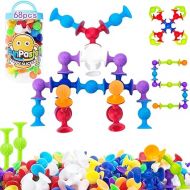 68 Piece Suction Cup Toys Bath Toys, Construction Silicone Building Blocks DIY Blocks Toys Sucker Toys Bathub Toys, Sensory Toy for Toddlers 3-8 Year Old Boys and Girls
