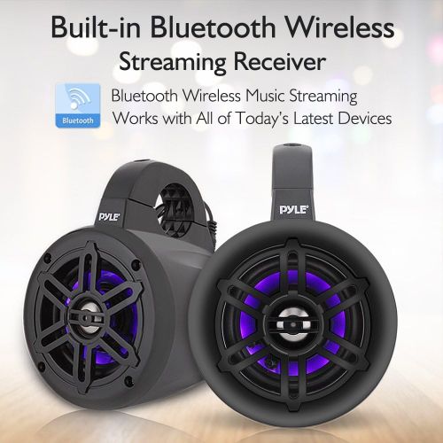  Waterproof Marine Wakeboard Tower Speakers - 4 Inch Dual Subwoofer Speaker Set w/LED Lights & Bluetooth for Wireless Music Streaming - Boat Audio System w/Mounting Clamps - Pyle PL